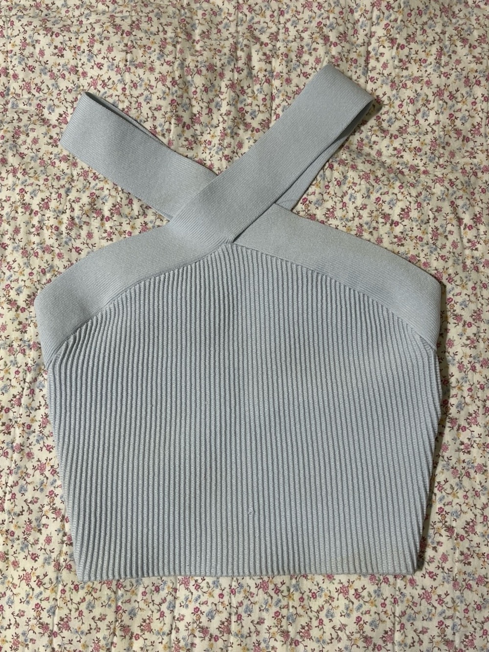 Aritzia Babaton Baby Blue Ribbed Cross-Strap Women's Crop Tank. XS